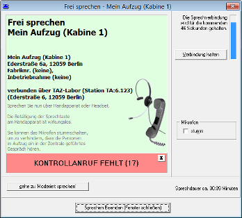 Screenshot #3: Sprechfenster mit Hinweis zu Vorgang