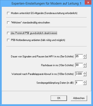 Bild #3: im Dialog „Experten-Einstellungen für Modem auf Leitung“ können Sie das Protokoll P5B deaktivieren